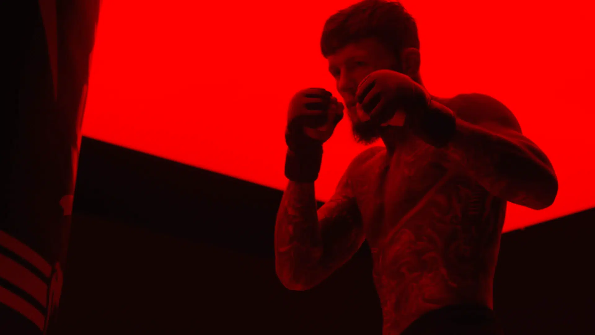 Jordan Vucenic UFC Fighter Using a Punching Bag under Red Lighting from SPECTRA
